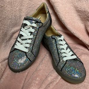 Christian Louboutin sliver glitter holographic disco seava sneakers